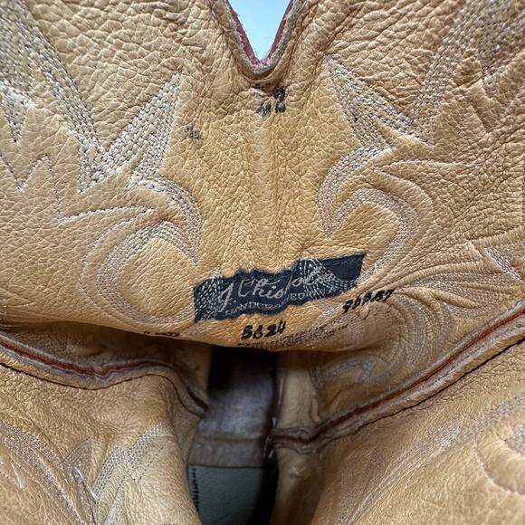 J. Chisholm Tan Leather Cowboy Western Pointed Toe Boots - Picture 8 of 9